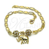 Oro Laminado Charm Bracelet, Gold Filled Style Elephant Design, with White Crystal, Polished, Golden Finish, 03.63.2076.08 (04 MM Thickness, 8 Inches Length)