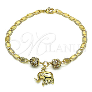 Gold Filled Bracelet — Charm Bracelet Elephant Design with White Crystal Polished — main product view — SKU 128761 | Oro Laminado brazalete — Charm Bracelet Elephant diseño with cristal blanco pulido — SKU 128761