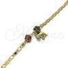 Oro Laminado Charm Bracelet, Gold Filled Style Elephant Design, with Garnet and Black Crystal, Polished, Golden Finish, 03.63.2076.1.08 (04 MM Thickness, 8 Inches Length)
