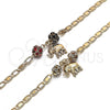 Oro Laminado Charm Bracelet, Gold Filled Style Elephant Design, with Garnet and Black Crystal, Polished, Golden Finish, 03.63.2076.1.08 (04 MM Thickness, 8 Inches Length)