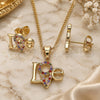 Oro Laminado Earring and Pendant Adult Set, Gold Filled Style Love Design, with Multicolor Micro Pave, Polished, Golden Finish, 10.316.0035