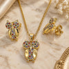 Oro Laminado Earring and Pendant Adult Set, Gold Filled Style Owl Design, with Multicolor Micro Pave, Polished, Golden Finish, 10.316.0037