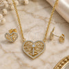 Oro Laminado Earring and Pendant Adult Set, Gold Filled Style Heart and key Design, with White Cubic Zirconia and White Micro Pave, Polished, Golden Finish, 10.316.0046