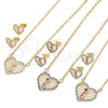 Oro Laminado Earring and Pendant Adult Set, Gold Filled Style Heart and key Design, with White Cubic Zirconia and White Micro Pave, Polished, Golden Finish, 10.316.0046