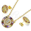 Oro Laminado Earring and Pendant Adult Set, Gold Filled Style Little Boy and Baguette Design, with Multicolor Cubic Zirconia and White Micro Pave, Polished, Golden Finish, 10.316.0048