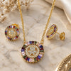 Oro Laminado Earring and Pendant Adult Set, Gold Filled Style Little Boy and Baguette Design, with Multicolor Cubic Zirconia and White Micro Pave, Polished, Golden Finish, 10.316.0048