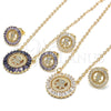 Oro Laminado Earring and Pendant Adult Set, Gold Filled Style Little Boy and Baguette Design, with Multicolor Cubic Zirconia and White Micro Pave, Polished, Golden Finish, 10.316.0048