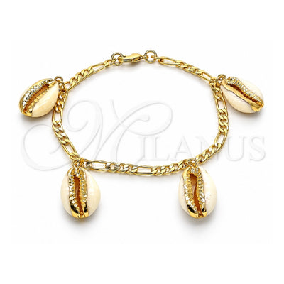 Oro Laminado Charm Bracelet, Gold Filled Style Shell Design, Polished, Golden Finish, 03.63.2077.08 (04 MM Thickness, 8 Inches Length)