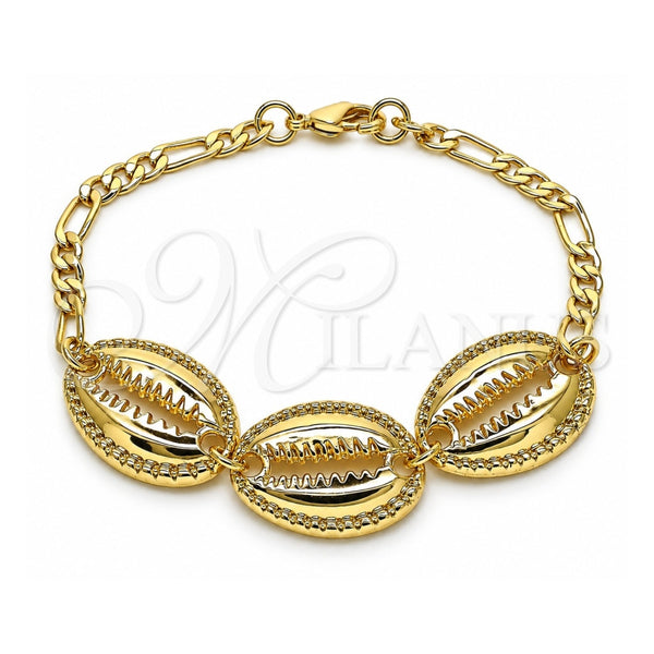 Oro Laminado Fancy Bracelet, Gold Filled Style Shell Design, Polished, Golden Finish, 03.63.2080.07 (04 MM Thickness, 7 Inches Length)