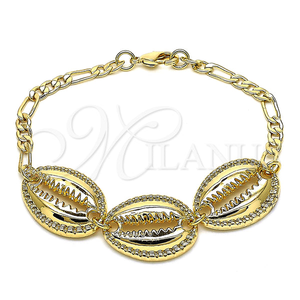 Oro Laminado Fancy Bracelet, Gold Filled Style Shell Design, Polished, Golden Finish, 03.63.2080.07 (04 MM Thickness, 7 Inches Length)