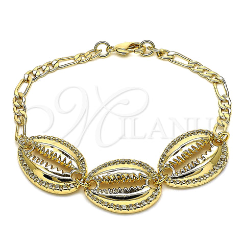 Oro Laminado Fancy Bracelet, Gold Filled Style Shell Design, Polished, Golden Finish, 03.63.2080.07 (04 MM Thickness, 7 Inches Length)