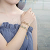 Oro Laminado Adjustable Bolo Bracelet, Gold Filled Style Little Boy and Little Girl Design, with Turquoise Micro Pave, Polished, Golden Finish, 03.316.0042.11 (01 MM Thickness, 11 Inches Length)