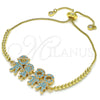 Oro Laminado Adjustable Bolo Bracelet, Gold Filled Style Little Boy and Little Girl Design, with Turquoise Micro Pave, Polished, Golden Finish, 03.316.0042.11 (01 MM Thickness, 11 Inches Length)
