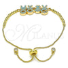 Oro Laminado Adjustable Bolo Bracelet, Gold Filled Style Little Boy and Little Girl Design, with Turquoise Micro Pave, Polished, Golden Finish, 03.316.0042.11 (01 MM Thickness, 11 Inches Length)