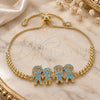 Oro Laminado Adjustable Bolo Bracelet, Gold Filled Style Little Boy and Little Girl Design, with Turquoise Micro Pave, Polished, Golden Finish, 03.316.0042.11 (01 MM Thickness, 11 Inches Length)