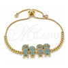 Oro Laminado Adjustable Bolo Bracelet, Gold Filled Style Little Boy and Little Girl Design, with Turquoise Micro Pave, Polished, Golden Finish, 03.316.0042.11 (01 MM Thickness, 11 Inches Length)