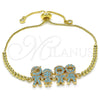 Oro Laminado Adjustable Bolo Bracelet, Gold Filled Style Little Boy and Little Girl Design, with Turquoise Micro Pave, Polished, Golden Finish, 03.316.0042.11 (01 MM Thickness, 11 Inches Length)
