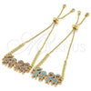 Oro Laminado Adjustable Bolo Bracelet, Gold Filled Style Little Boy and Little Girl Design, with Turquoise Micro Pave, Polished, Golden Finish, 03.316.0042.11 (01 MM Thickness, 11 Inches Length)