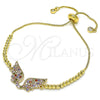 Oro Laminado Adjustable Bolo Bracelet, Gold Filled Style with Multicolor Cubic Zirconia, Polished, Golden Finish, 03.316.0046.1.10 (01 MM Thickness, 10 Inches Length)