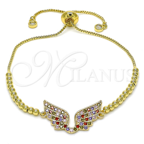 Oro Laminado Adjustable Bolo Bracelet, Gold Filled Style with Multicolor Cubic Zirconia, Polished, Golden Finish, 03.316.0046.1.10 (01 MM Thickness, 10 Inches Length)