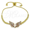 Oro Laminado Adjustable Bolo Bracelet, Gold Filled Style with Multicolor Cubic Zirconia, Polished, Golden Finish, 03.316.0046.1.10 (01 MM Thickness, 10 Inches Length)
