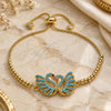 Oro Laminado Adjustable Bolo Bracelet, Gold Filled Style Swan Design, with Turquoise Micro Pave and Garnet Cubic Zirconia, Polished, Golden Finish, 03.316.0049.10 (01 MM Thickness, 10 Inches Length)