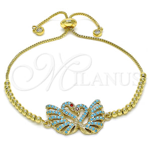 Gold Filled Bracelet — Adjustable Bolo Bracelet Swan Design with Turquoise Micro — main product view — SKU 128811 | Oro Laminado brazalete — Adjustable Bolo Bracelet Swan diseño with Turquoise Micro — SKU 128811