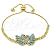 Oro Laminado Adjustable Bolo Bracelet, Gold Filled Style Swan Design, with Turquoise Micro Pave and Garnet Cubic Zirconia, Polished, Golden Finish, 03.316.0049.10 (01 MM Thickness, 10 Inches Length)