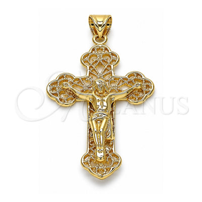 Oro Laminado Religious Pendant, Gold Filled Style Crucifix Design, Polished, Golden Finish, 05.100.0003