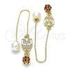 Oro Laminado Threader Earring, Gold Filled Style Owl Design, with Garnet Crystal, Polished, Golden Finish, 02.63.2692