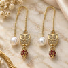 Oro Laminado Threader Earring, Gold Filled Style Owl Design, with Garnet Crystal, Polished, Golden Finish, 02.63.2692