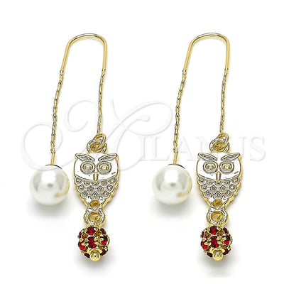 Oro Laminado anillo — Threader Earring Owl diseño with Garnet cristal pulido por Mayoreo, vista principal del producto
