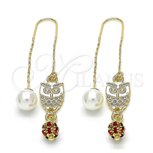 Gold Filled Ring — Threader Earring Owl Design with Garnet Crystal Polished — main product view — SKU 128839 | Oro Laminado anillo — Threader Earring Owl diseño with Garnet cristal pulido — SKU 128839