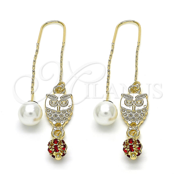 Gold Filled Ring — Threader Earring Owl Design with Garnet Crystal Polished — main product view — SKU 128839 | Oro Laminado anillo — Threader Earring Owl diseño with Garnet cristal pulido — SKU 128839