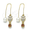 Oro Laminado Threader Earring, Gold Filled Style Owl Design, with Garnet Crystal, Polished, Golden Finish, 02.63.2692