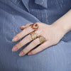 Oro Laminado Multi Stone Ring, Gold Filled Style Heart Design, with Multicolor Cubic Zirconia, Polished, Golden Finish, 01.210.0079.1.07 (Size 7)