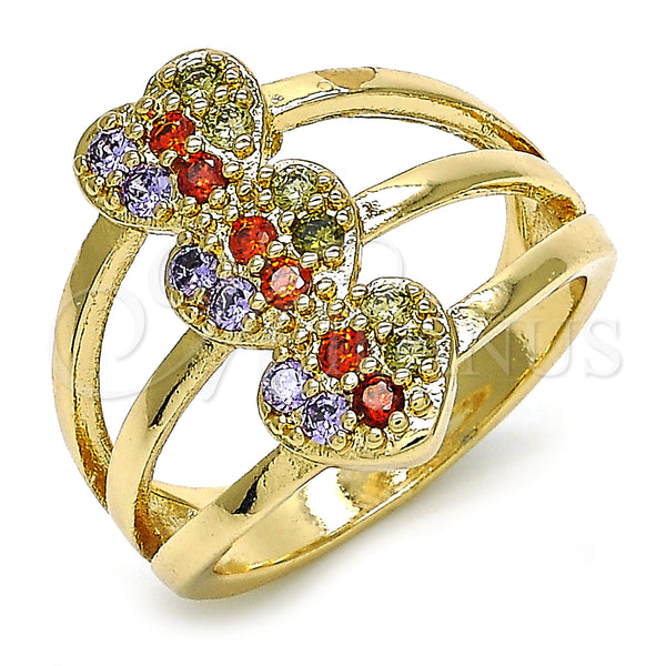 Gold Filled Ring — Multi Stone Ring Heart Design with Multicolor Cubic — main product view — SKU 128849 | Oro Laminado anillo — Multi Stone Ring corazón diseño with Multicolor Cubic — SKU 128849