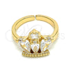 Oro Laminado Multi Stone Ring, Gold Filled Style Crown and Teardrop Design, with White Cubic Zirconia, Polished, Golden Finish, 01.210.0080 (One size fits all)