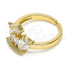 Oro Laminado Multi Stone Ring, Gold Filled Style Crown and Teardrop Design, with White Cubic Zirconia, Polished, Golden Finish, 01.210.0080 (One size fits all)