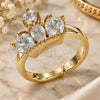 Oro Laminado Multi Stone Ring, Gold Filled Style Crown and Teardrop Design, with White Cubic Zirconia, Polished, Golden Finish, 01.210.0080 (One size fits all)