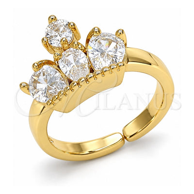 Oro Laminado Multi Stone Ring, Gold Filled Style Crown and Teardrop Design, with White Cubic Zirconia, Polished, Golden Finish, 01.210.0080 (One size fits all)