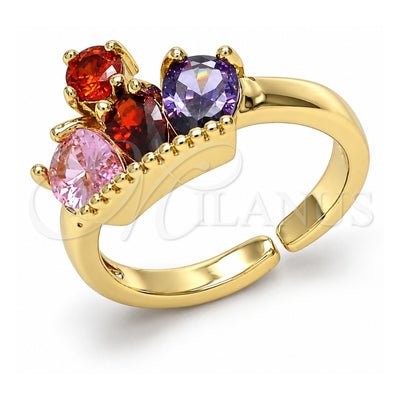 Oro Laminado Multi Stone Ring, Gold Filled Style Crown and Teardrop Design, with Multicolor Cubic Zirconia, Polished, Golden Finish, 01.210.0080.1 (One size fits all)
