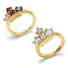 Oro Laminado Multi Stone Ring, Gold Filled Style Crown and Teardrop Design, with Multicolor Cubic Zirconia, Polished, Golden Finish, 01.210.0080.1 (One size fits all)