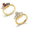 Oro Laminado Multi Stone Ring, Gold Filled Style Crown and Teardrop Design, with Multicolor Cubic Zirconia, Polished, Golden Finish, 01.210.0080.1 (One size fits all)