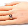 Oro Laminado Multi Stone Ring, Gold Filled Style Flower Design, with Garnet and White Cubic Zirconia, Polished, Golden Finish, 01.210.0081 (One size fits all)