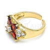 Oro Laminado Multi Stone Ring, Gold Filled Style Flower Design, with Garnet and White Cubic Zirconia, Polished, Golden Finish, 01.210.0081 (One size fits all)