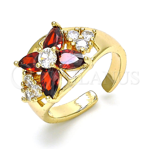 Gold Filled Ring — Multi Stone Ring Flower Design with Garnet and — main product view — SKU 128852 | Oro Laminado anillo — Multi Stone Ring flor diseño with Garnet and — SKU 128852