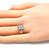 Oro Laminado Multi Stone Ring, Gold Filled Style Flower Design, with White Cubic Zirconia, Polished, Golden Finish, 01.210.0081.1 (One size fits all)