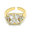 Oro Laminado Multi Stone Ring, Gold Filled Style Flower Design, with White Cubic Zirconia, Polished, Golden Finish, 01.210.0081.1 (One size fits all)