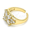Oro Laminado Multi Stone Ring, Gold Filled Style Flower Design, with White Cubic Zirconia, Polished, Golden Finish, 01.210.0081.1 (One size fits all)